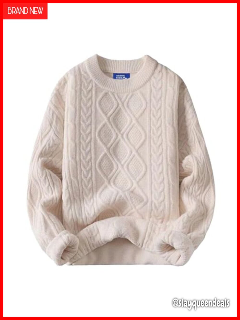 Oversized Cable Knit Sweater Long Sleeve Crewneck Pullover